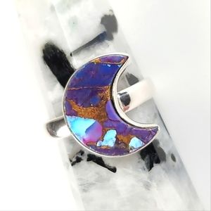 Sterling Silver Purple Copper Turquoise Crescent Moon Ring Size 9